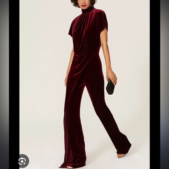 Black Halo Cash Velvet Jumpsuit Berry 4 - Picture 1 of 7